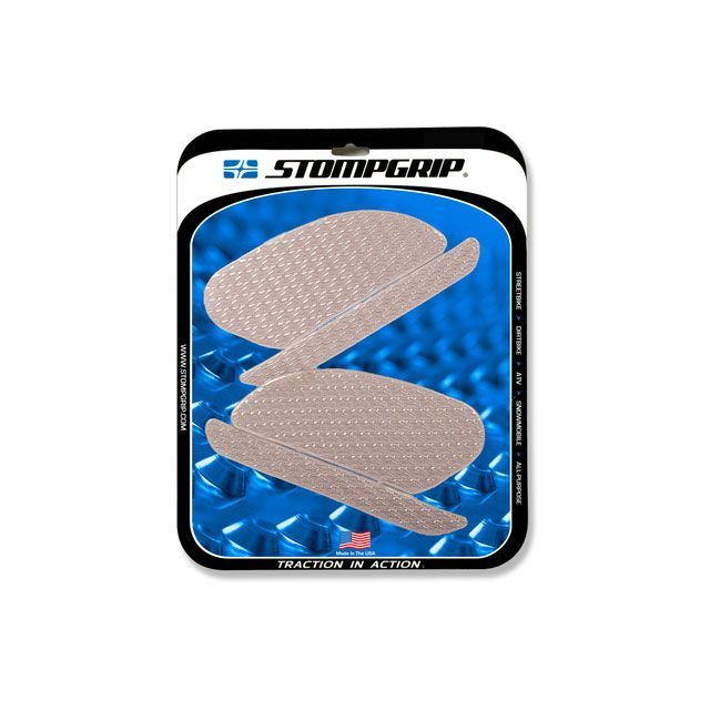 ●メーカー名：ストンプグリップ / STOMP GRIP●商品名：トラクションパッド タンクキット●カラー クリア・カラー：ハイブリッドはこちら・カラー：ブラックはこちら●メーカー品番：55-14-0108C●JANコード：4550255702526商品の保証は、メーカー保証書の内容に準じます。素材エラストマー樹脂備考STOMP GRIPは世界各国のトップレーサー、トップスタントライダーに愛用されています。日本のサーキット、ストリートでも大好評。STOMP GRIPの愛用者は世界中で激増中です。貼り方1.貼付面の清掃を行ってください。（クリアをご使用の場合、汚れや水垢をコンパウンド等できれいに落としてから作業を行ってください）2.貼付面の脱脂を行ってください。3.位置決めを行います。4.空気が入らない様に端から貼ってください。裏紙は貼りながら剥がしてください。（端から時間をかけて、少しずつ確実にゆっくり貼ってください）ストンプグリップの粘着力が安定するまでには24時間が必要です。完全接着には72時間が必要です。完全接着前にご使用された場合、剥がれてしまったり、ずれてしまったりする場合があります。※フレーム面に貼付するストンプグリップは特にご注意ください。ご注意※ストンプグリップの接着剤はとても強力です。ストンプグリップを無理に剥がした場合、塗装が痛んだり剥がれたりする恐れがあります。ストンプグリップを剥がすには、ヒートガンなどで暖めて、粘着力を低下させてから剥がしてください。※掲載画像はイメージです。実際の商品とは色味や仕様が異なる場合がございます。メーカー車種年式型式・フレームNo.その他カワサキNINJA H2/H2R2015-2020※商品掲載時の適合情報です。年式が新しい車両については、必ずメーカーサイトにて適合をご確認ください。