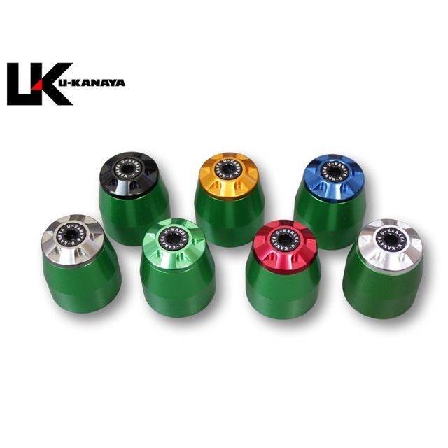 ユーカナヤ アルミビレットハンドルバーエンド 汎用 本体 グリーン エンドキャップ チタンカラー BEGR-TI