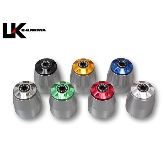 ユーカナヤ アルミビレットハンドルバーエンド 汎用 本体 シルバー エンドキャップ ゴールド BESV-GD(2)