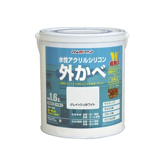 ATOM HOUSE PAINT 水性アクリルシリコン外かべ用1.6Lグレイッシュホワイト アトムハウスペイント D.I.Y. 日用品