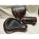 部品屋K&W Lucky Custom Leather製 サドルバッグ&シート&ツールバッグセット タイプ3(ダークブラウン×ブラック) SBSP03-1