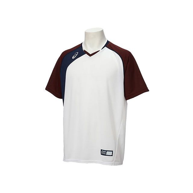 アシックス BAD017 ベースボールシャツ（ホワイト×エンジ） サイズ O BAD017