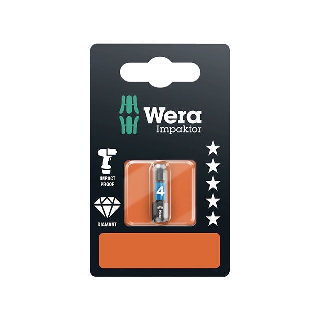 ●メーカー名：ヴェラ / WERA●商品名：073904 ダイヤモンドコーティング HEX 六角穴付きネジ用 インパクトドライバービット 差込6.35mm 刃先サイズ4mm 全長25mm●メーカー品番：・073904●JANコード：4013288158338商品の保証は、メーカー保証書の内容に準じます。仕様先端サイズ（mm）：4全長（mm）：25備考840/1 IMP DC SB インパクター ダイヤモンドインパクター六角ビット ブリスターパック入り。六角穴付きネジ用の高品質インパクタービット。インパクターテクノロジーは、極端な状況下でも平均以上の耐用年数を提供します。ビット先端の粗いダイヤモンド粒子コーティングにより耐摩擦性が向上し、ネジ頭からの抜け落ちを防ぎます。HEX-Plus により、ネジの頭部の接触面が大きくなり、ノッチングの影響は最小限に抑えられ、ネジ頭への損傷はほぼ解消されます。1/4インチの六角形、DIN ISO 1173-D 6.3に準拠したホルダーに適しています。ダイヤモンドコーティングによりネジにしっかりとフィットし、文字通りネジ頭に食い込みカムアウトを防ぎます。プロファイルとサイズに応じた色分けされたツールファインダー。※掲載画像はイメージです。実際の商品とは色味や仕様が異なる場合がございます。