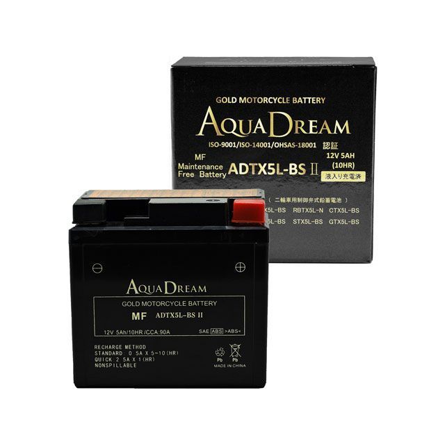 モトメガネ 楽天市場店の【メーカー直送】アクアドリーム GOLD 二輪バッテリー AD-ADTX5L-BSII ADTX5L-BSII｜アングル3