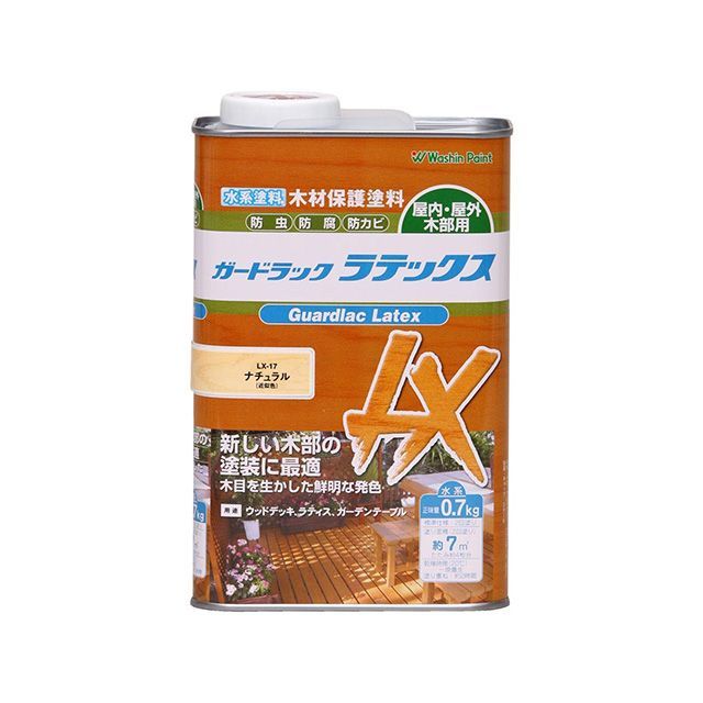 ●メーカー名：和信ペイント / Washi Paint(ワシンペイント)●商品名：＃911517 ガードラックラテックス 0.7kg（ナチュラル）●メーカー品番：＃911517●JANコード：4965405117868商品の保証は、メーカー保証書の内容に準じます。木目を生かした鮮明な発色、新しい木部の塗装に最適木目を生かした鮮明な発色、新しい木部の塗装に最適主な用途：ウッドデッキ、ガーデンテーブル、プランターなどの屋外木部サイズ（横×縦×高さ）：119mm×64mm×188mm重量：0.88kg※掲載画像はイメージです。実際の商品とは色味や仕様が異なる場合がございます。