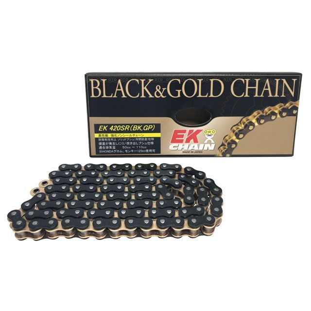 江沼チェーン ハイパフォーマンス ノンシールチェーン 420SR SPJ 汎用 カラー ブラック＆ゴールド リン..