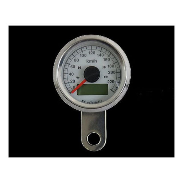 ネオファクトリー 48mm インジケーター付きスピードメーター ハーレー ボディ ステンレス 文字盤 白盤 バックLED 白光 ・015997