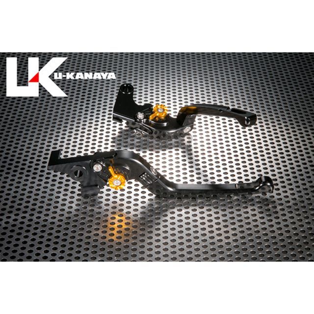 ユーカナヤ Rタイプ可倒式 アルミ削り出しビレットレバー R1200R レバー ブラック アジャスター ゴールド BM008-024-070102