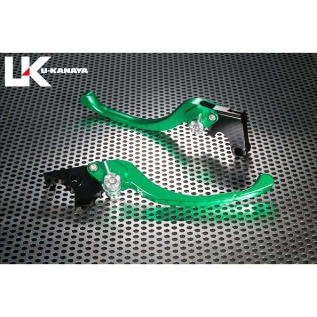 ユーカナヤ ツーリングタイプ アルミ削り出しビレットレバー（レバーカラー：グリーン） ZX-14R カラー 調整アジャスター：オレンジ KA025-031-0807-08