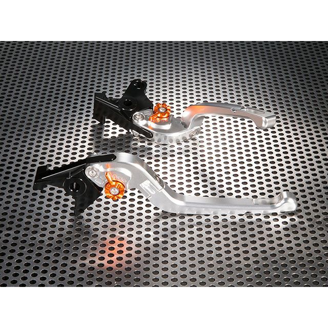 ユーカナヤ Rタイプ 可倒式 アルミ削り出しビレットレバー（レバーカラー：シルバー） V-MAX1700 カラー 調整アジャスター：レッド YA010-018-0703-05