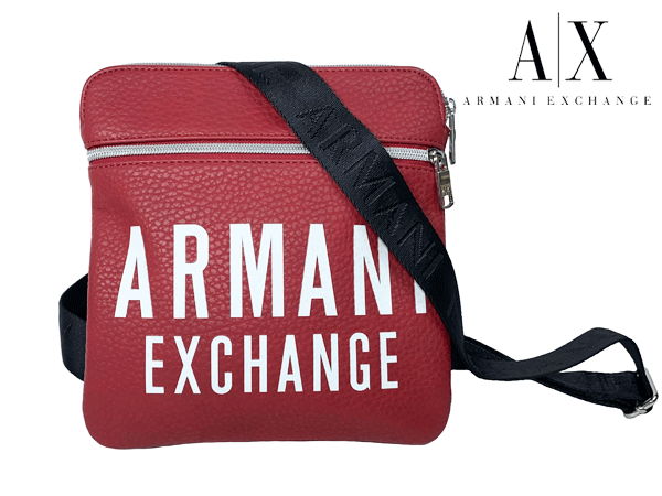 アルマーニ エクスチェンジ クロスボディーバッグ ARMANI EXCHANGE 952108 9A024 ABSOLUTE RED オーバーサイズ ロゴ入り レッド系 エコレザー マチ無し スモール メッセンジャーバッグ クロスボディーバッグ 斜め掛けショルダーバッグ