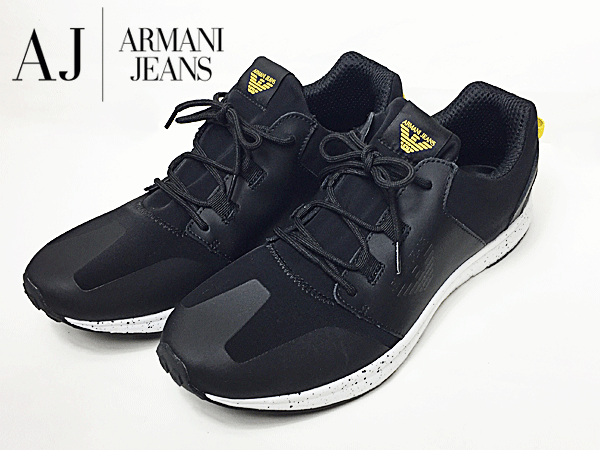 アルマーニ ジーンズ スニーカー ARMANI JEANS 935037 7P416 NERO GAイーグルマーク ロゴ入り ブラック ナイロン X PU メンズ向け スニーカー シューズ 靴