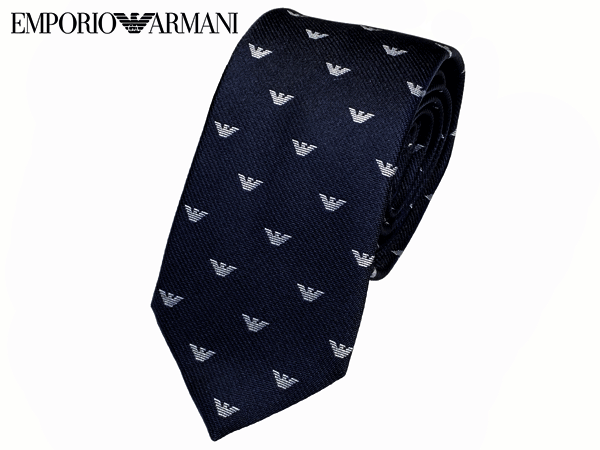 エンポリオ アルマーニ ネクタイ EMPORIO ARMANI 340049 8P616 00036 NIGHT BLUE ナイト ブルー系地 シルバー系 イーグル柄 ハンドメイド ナロー ネクタイ ブランド