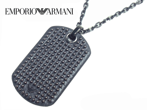 アルマーニ エンポリオ アルマーニ ネックレス EMPORIO ARMANI EGS1966040 イーグルマーク入り ブラックレザー張り スタッズ ドッグタグ ペンダント ネックレス