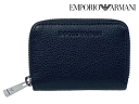 エンポリオ アルマーニ EMPORIO ARMANI Y4R200 YEW1E 80033 NAVY BLUE キーリング付き 型押し ロゴマーク入り ネイビーブルー系レザー ラウンドジッパー コインケース 小銭入れ 財布