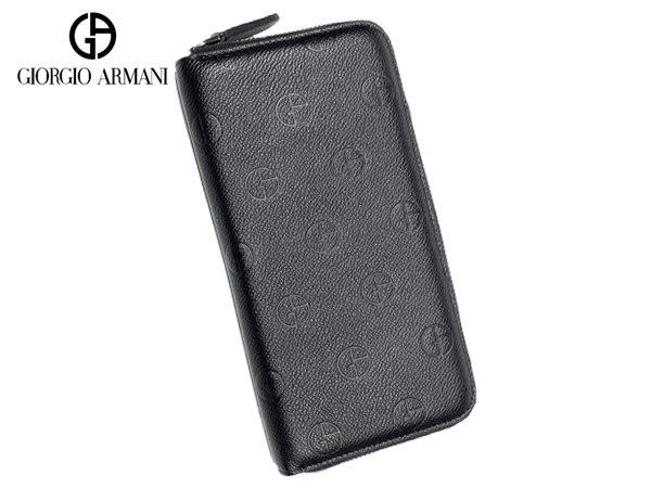 ジョルジオ アルマーニ 長財布 GIORGIO ARMANI Y2R010 YTI9J 84387 BLACK 型押し サークル GA ロゴマーク柄 ブラックレザー ジップ アラウンド ファスナー ロング ウォレット 長財布のサムネイル