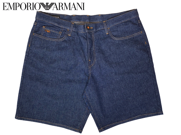 エンポリオアルマーニ EMPORIO ARMANI 3K1PS1 1DY8Z 0941 DENIM BLUE ロゴマーク プレート 付き メンズ ストレッチ デニム ショート パンツ ハーフパンツ バミューダ パンツ