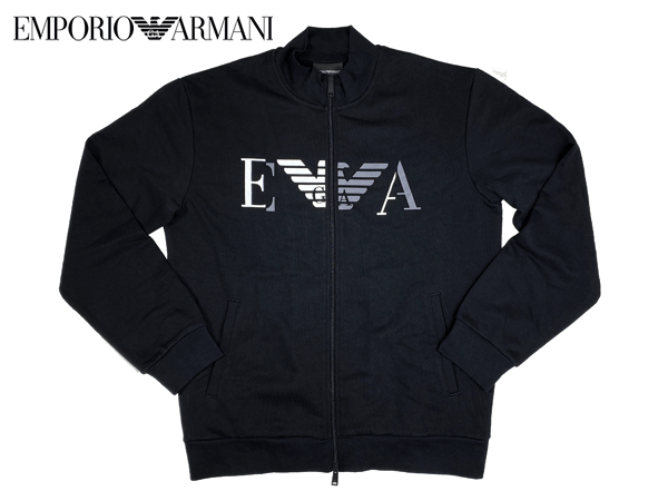 エンポリオ アルマーニ ブルゾンジャケット EMPORIO ARMANI 7V1ME3 6J39Z BLACK ビッグ GA イーグル ロゴマーク入り フルジップアップ メンズ ブラック スウェット トラック ジャケット Lサイズ マキシロゴスエットジャンパー