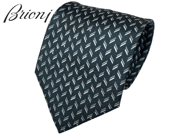 ブリオーニ ブリオーニ ネクタイ Brioni O61D00 P940Q 1114 ANTHRACITE LEAD ブラックグレー系地 グレー系Xホワイト系 ショートライン柄 プリント シルク ハンドメイド ネクタイ