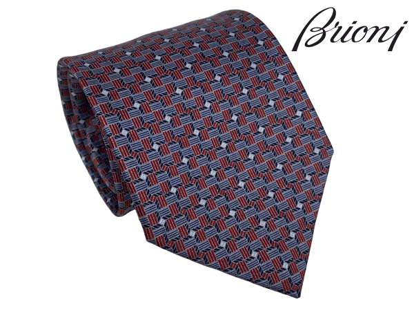 ブリオーニ ブリオーニ ネクタイ Brioni O61D00 O941G 6113 BORDEAUX FLANNEL ボルドー系Xネイビー系Xブルー系Xシルバー系 小紋柄 シルク ジャガード ハンドメイド ネクタイ