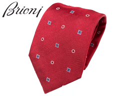 ブリオーニ ネクタイ ブリオーニ ネクタイ Brioni O61D00 P941J 6448 BRIONI RED BLUETTE レッド系地 フラワー柄 小紋 シルク ハンドメイド ネクタイ