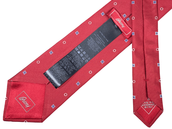 ブリオーニ ネクタイ Brioni O61D00 P941J 6448 BRIONI RED BLUETTE レッド系地 フラワー柄 小紋 シルク ハンドメイド ネクタイ
