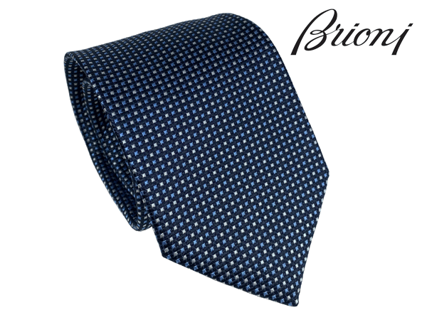 ブリオーニ ブリオーニ ネクタイ Brioni O61D00 P9488 4048 MIDNIGHT BLUE BLUE ミッドナイトブルー系地 ブルー系Xシルバー系 四角 ピンドッド柄 シルク ジャガード ハンドメイド ネクタイ