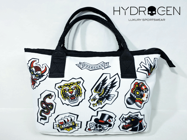 楽天ペルレイハイドロゲン HYDROGEN ハンドバッグ 303900 WHITE TATTOO TOTE BAG ロゴ入り タトゥー絵柄 トートバッグ ゴルフ カートバッグ ラウンドバッグ ゴルフトート