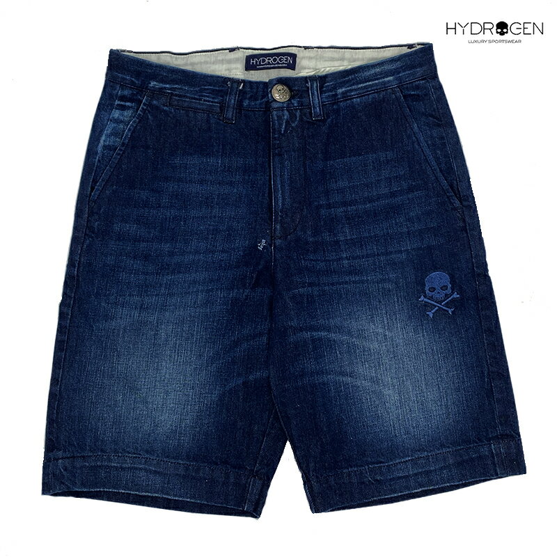 ハイドロゲン ショートパンツ HYDROGEN 150413 DARK DENIM 難有り クロスボーン スカル刺繍入り メンズ デニム ショート パンツ ハーフパンツ バミューダ パンツ メンズ29インチサイズ