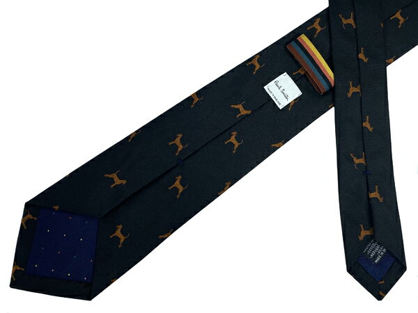 ポールスミス ネクタイ Paul Smith M1A 0TIE E40858 MEN TIE DOGS ブラック地 ブラウン系 ドッグ柄 シルク ジャガード織り ネクタイ