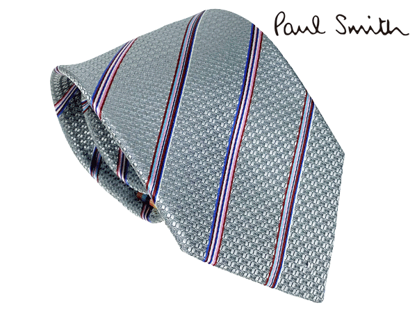 ポールスミス ネクタイ Paul Smith M1A 0TIE JT281 MEN TIE ALTERNATE MSTRIPE シルバー系地 2タイプ マルチカラー ストライプ柄 シルク ジャガード ネクタイ ブランド オシャレ