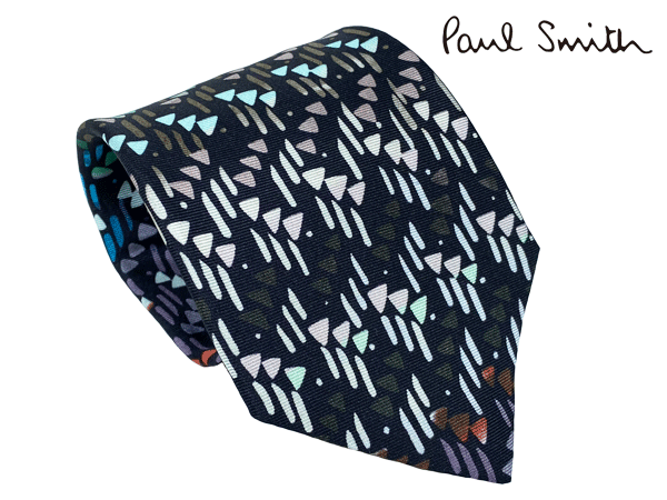 ポールスミス ネクタイ Paul Smith M1A 0TIE KT302 MEN TIE PAINTED GEOMETRIC ブラック系地 マルチカラー ジオメトリック柄 シルク プリント ネクタイ