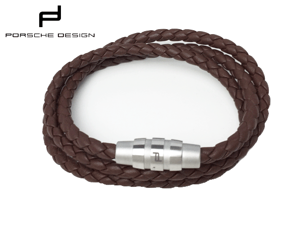 PORSCHE DESIGN ポルシェ デザイン ブレスレット Grooves BROWN Triple Bracelet PD ロゴマーク入り ブラウン系 イントレチャート 編み込み レザー 3連 ブレスレット