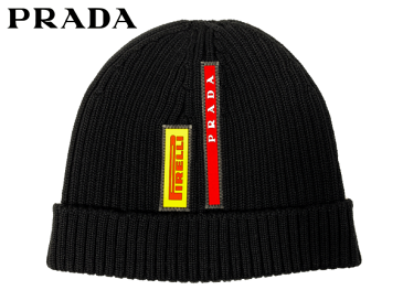 プラダ キャップ PRADA LF18D NERO ルナロッサ プラダ ピレリ ロゴタグ付き ネロ ブラック ウール ニットキャップ ニット帽子
