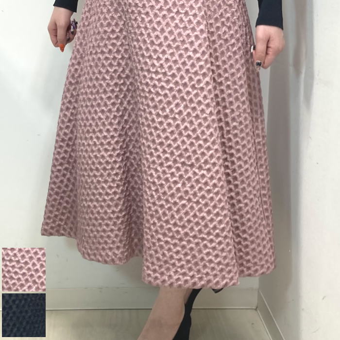 スカート 秋冬 スカート 膝丈 ジャガードスカート ミモレ丈 ジャガード生地 ふんわりスカート Aラインスカート 大人可愛い ウエストゴム きれいめスカート エクラタン クラシカル 柄スカート 幾何学模様 上品 フリーサイズ ゆったり 体形カバー ミセス 40代 50代