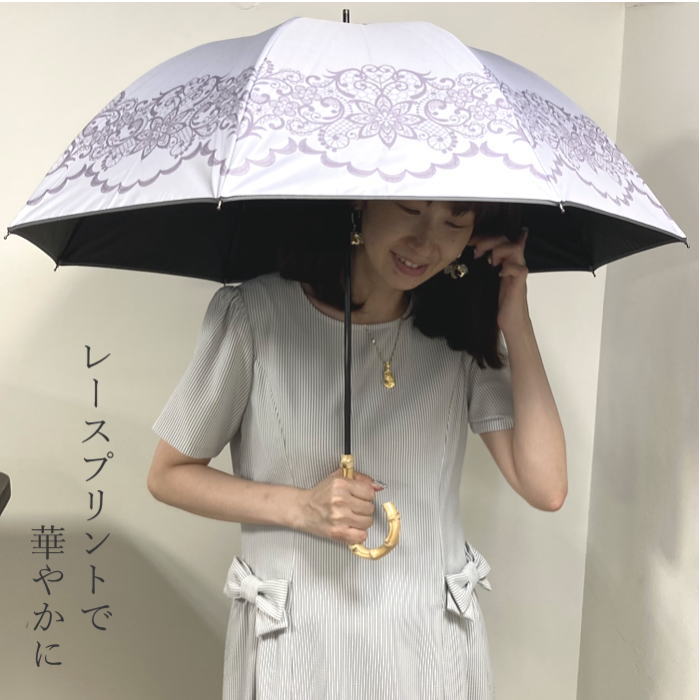 日傘 完全遮光 長傘 ロング傘 晴雨兼用 撥水 UVカット 100 レディース 傘 1級遮光 パラソル 超撥水 レース柄 紫外線カット 熱中症 日よけ 50cm おしゃれ かわいい 竹ハンドル 竹 持ち手 バンブー グラスファイバー 8本 春 夏 ギフト プレゼント 送料無料 黒 ブラック 柄 柄物