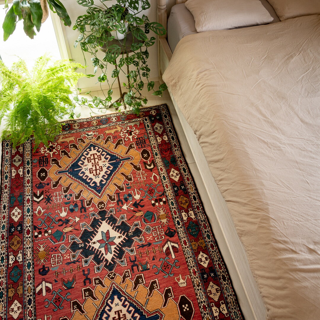 【本場イラン産】120×203cm キリム ラグサイズL（送料無料 手織り 天然染料 かわいい おしゃれ 絨毯 ラグ ヴィンテージ トライバル ウール100%）◆NAZHIN　ナージン