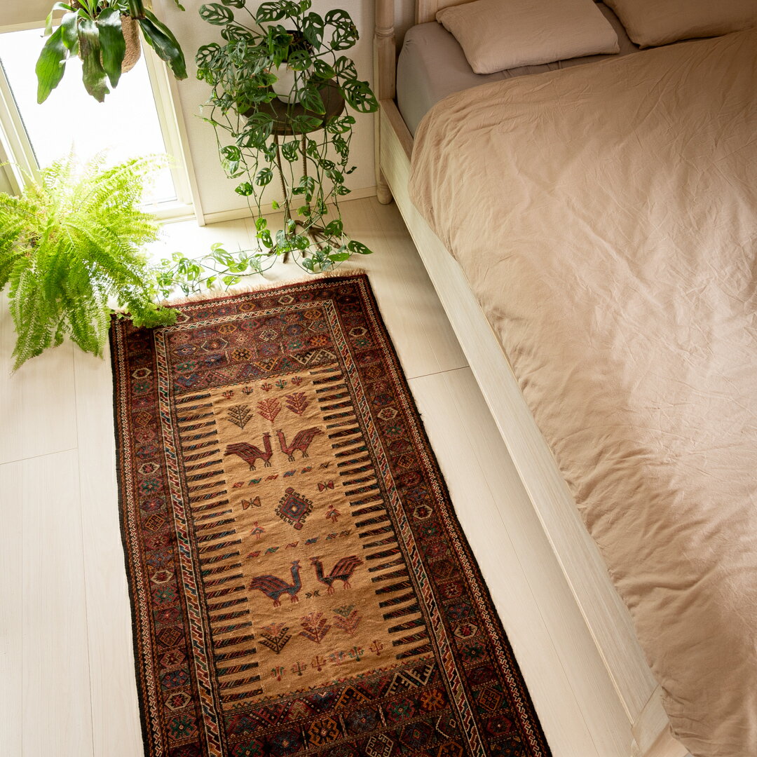 【本場イラン産】85×170cm キリム ラグサイズM（送料無料 手織り 天然染料 かわいい おしゃれ 絨毯 ラグ ヴィンテージ トライバル ウール100%）◆FARZANEH　ファルザーネフ