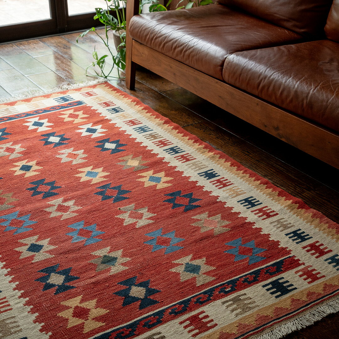 【本場イラン産】114×177cm キリム ラグサイズL(送料無料 手織り 天然染料 かわいい おしゃれ 絨毯 ラグ ヴィンテージ トライバル ウール100%)◆DARA ダーラー
