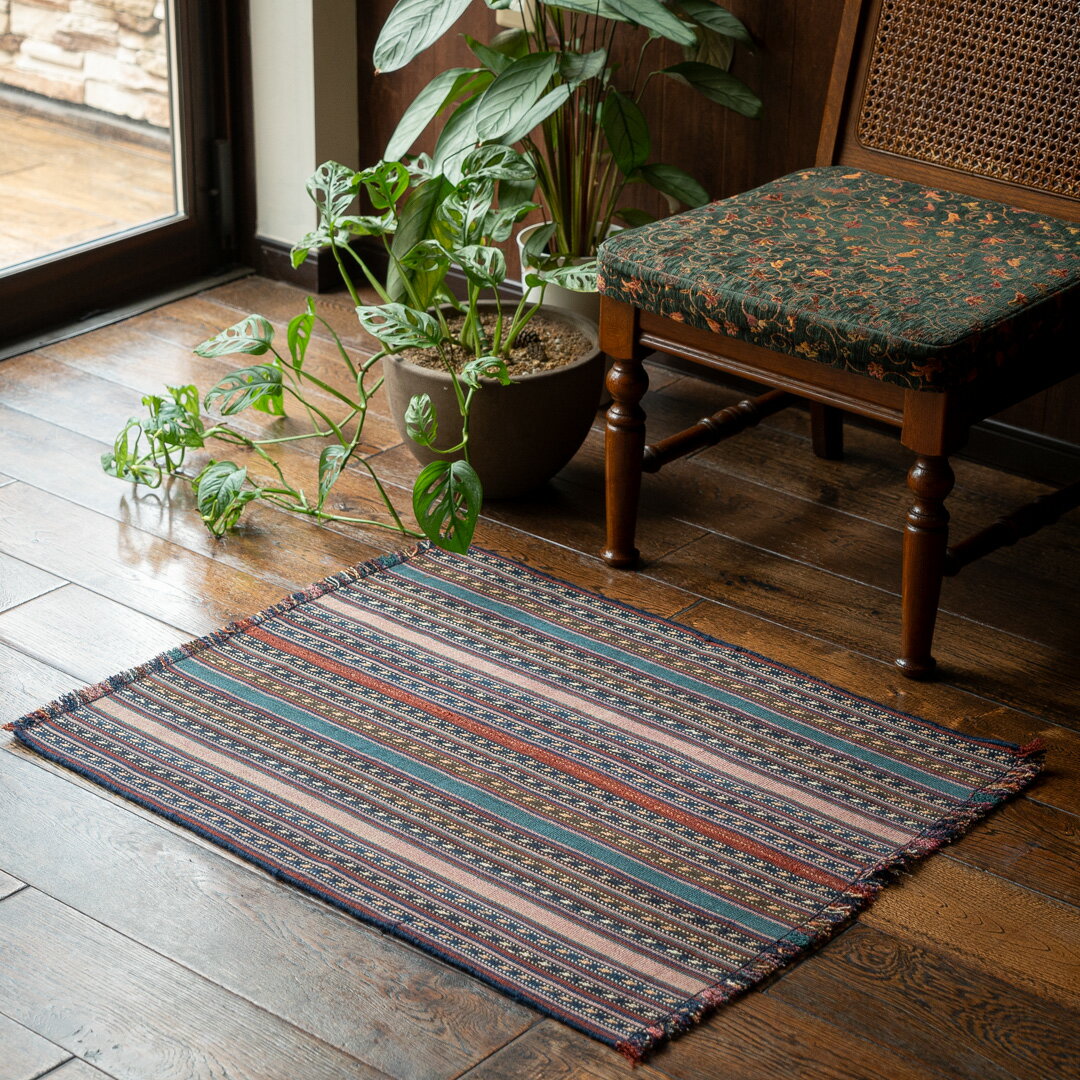 【本場イラン産】65×84cm キリム 玄関マット他（送料無料 手織り 天然染料 かわいい おしゃれ 絨毯 ラ..