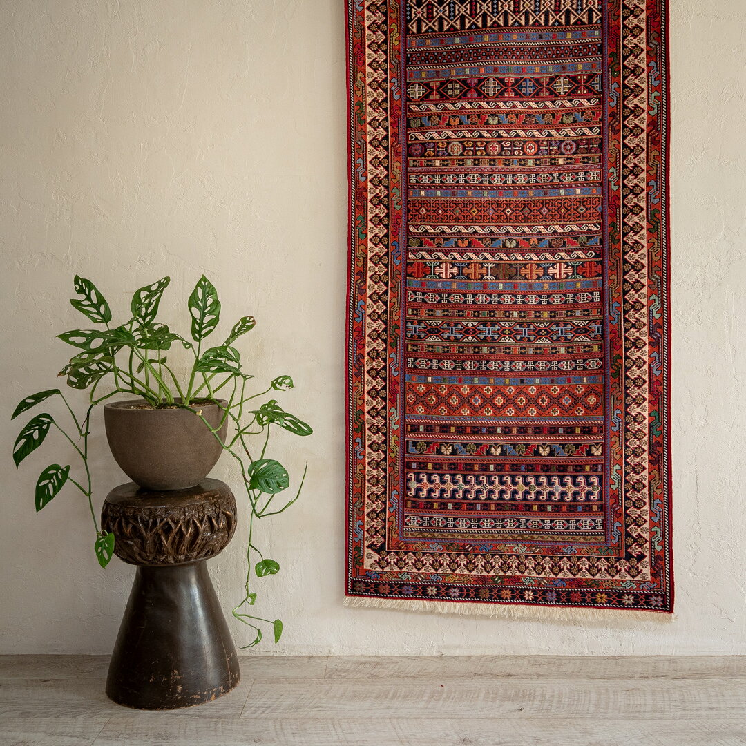 【本場イラン産】75×282cm キリム ランナー(長細い)サイズ(送料無料 手織り 天然染料 かわいい おしゃれ 絨毯 ラグ ヴィンテージ トライバル ウール100%)◆MONA モナー [2]