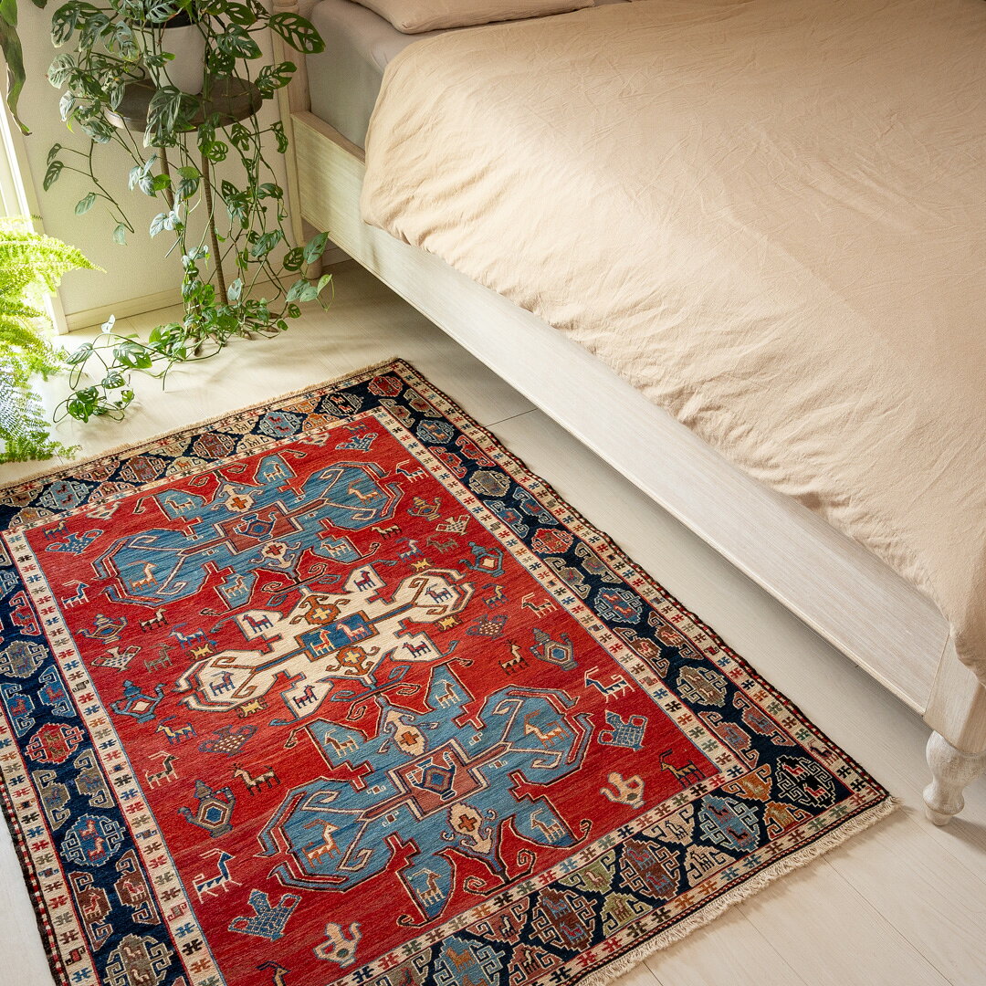 【楽天スーパーSALE30%OFF】【本場イラン産】100×145cm キリム ラグサイズM(送料無料 手織り 天然染料 かわいい おしゃれ 絨毯 ラグ ヴィンテージ トライバル ウール100%)◆BUSSEH ブーセフ [3]