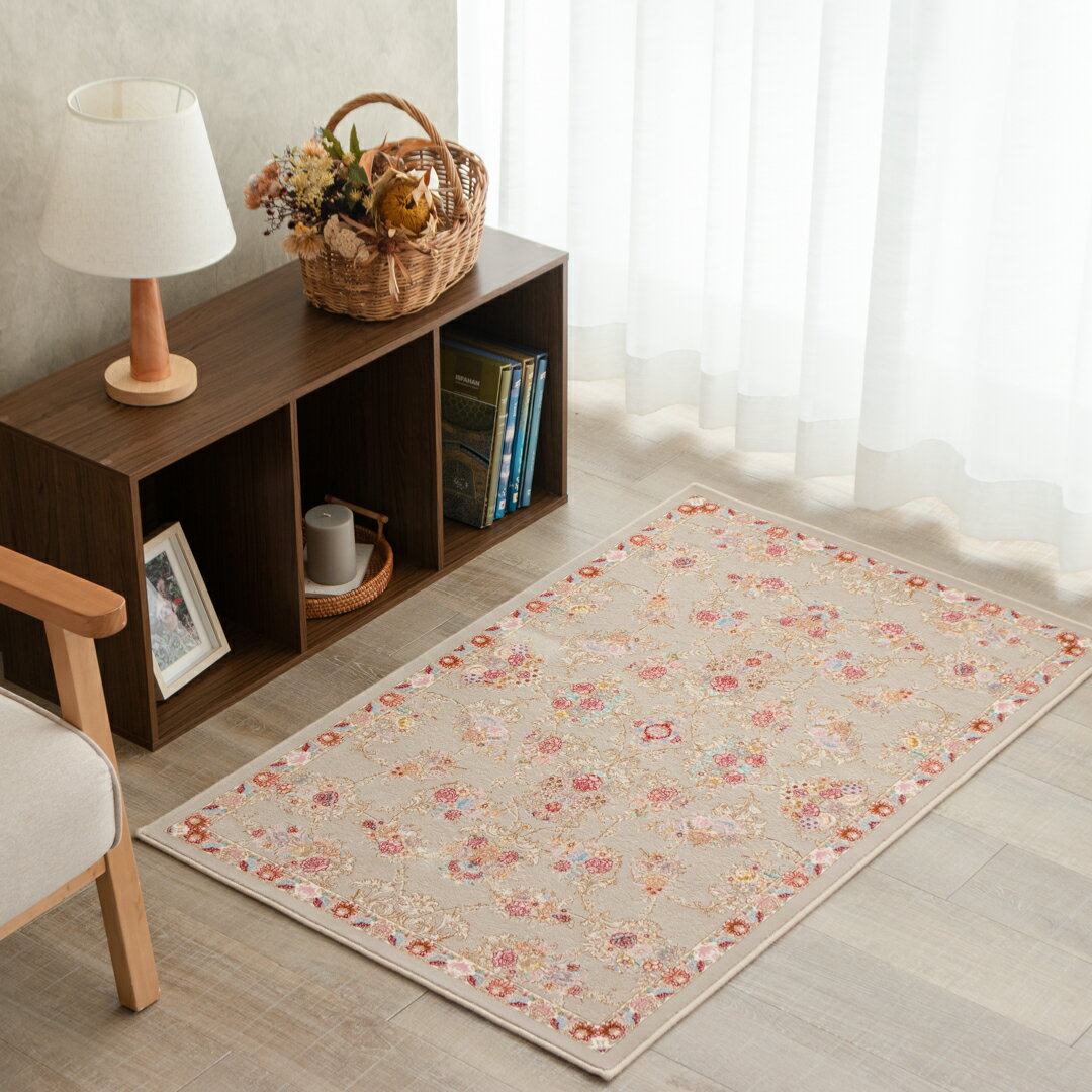 【本場イラン産】75×120cm 織り目の細かさ144万ノット！ ペルシャ絨毯（機械織） ギルダー柄　グレー色（送料無料 おしゃれ 絨毯 ペルシャ絨毯風 ラグ 洗える ホットカーペット対応）