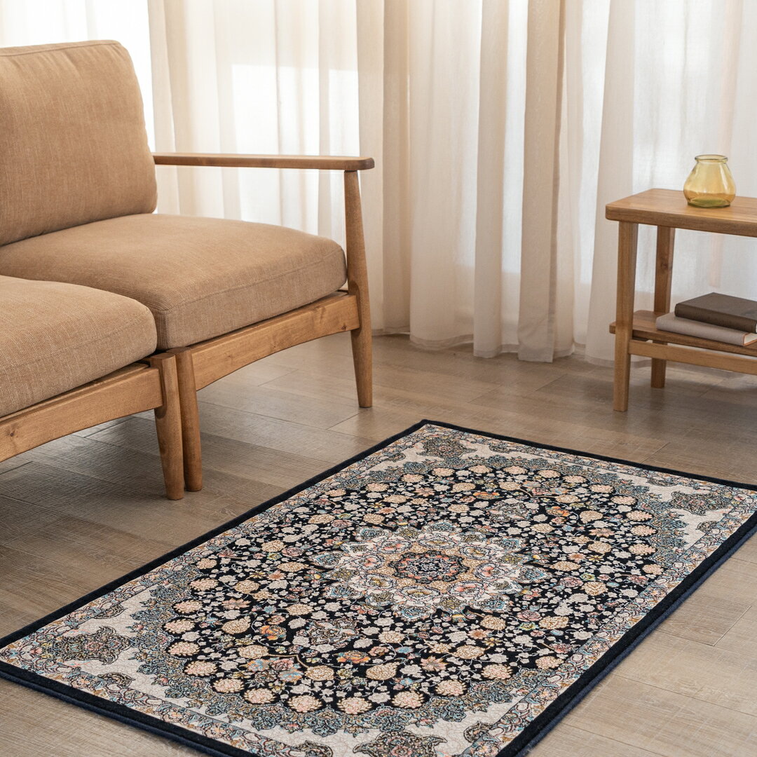 【本場イラン産】75×120cm 織り目の細かさ144万ノット! ペルシャ絨毯(機械織) スーザン柄 コン色(送料無料 おしゃれ 絨毯 ペルシャ絨毯風 ラグ 玄関マット 洗える ホットカーペット対応)