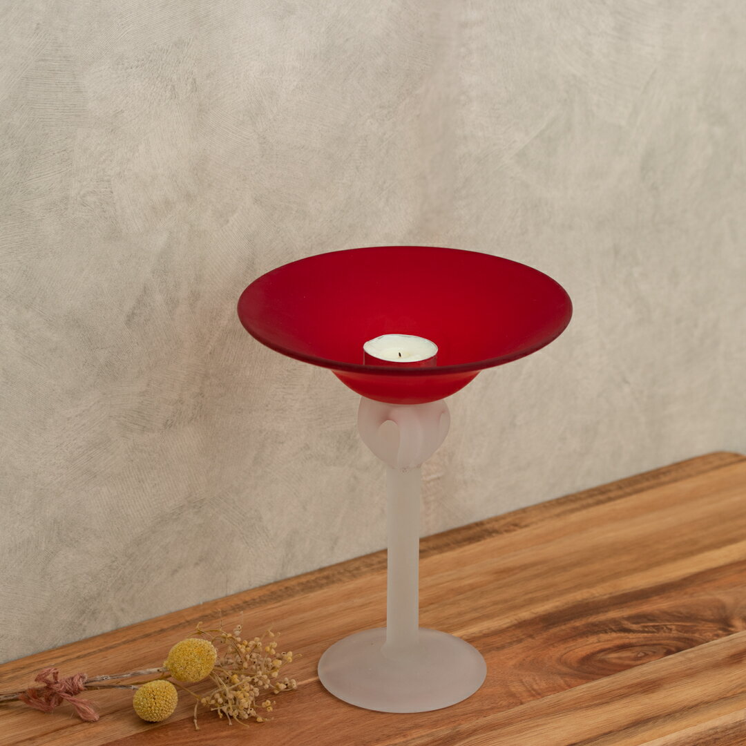 【本場イラン産】トール キャンドルスタンド レッドマット 幅: 17cm 高さ: 21cm（送料無料 手作り かわいい おしゃれ ガラス ペルシャ キャンドルホルダー 燭台 小物入れ インテリア雑貨）