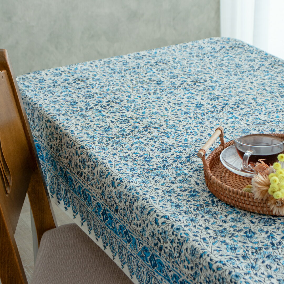 【本場イラン産】ペルシャ更紗 総柄 ブルー 約100×150cm （ペルシャ絨毯風 洗える マルチカバー ギフト テーブルクロス 綿100% ガラムカール おしゃれ　送料無料）
