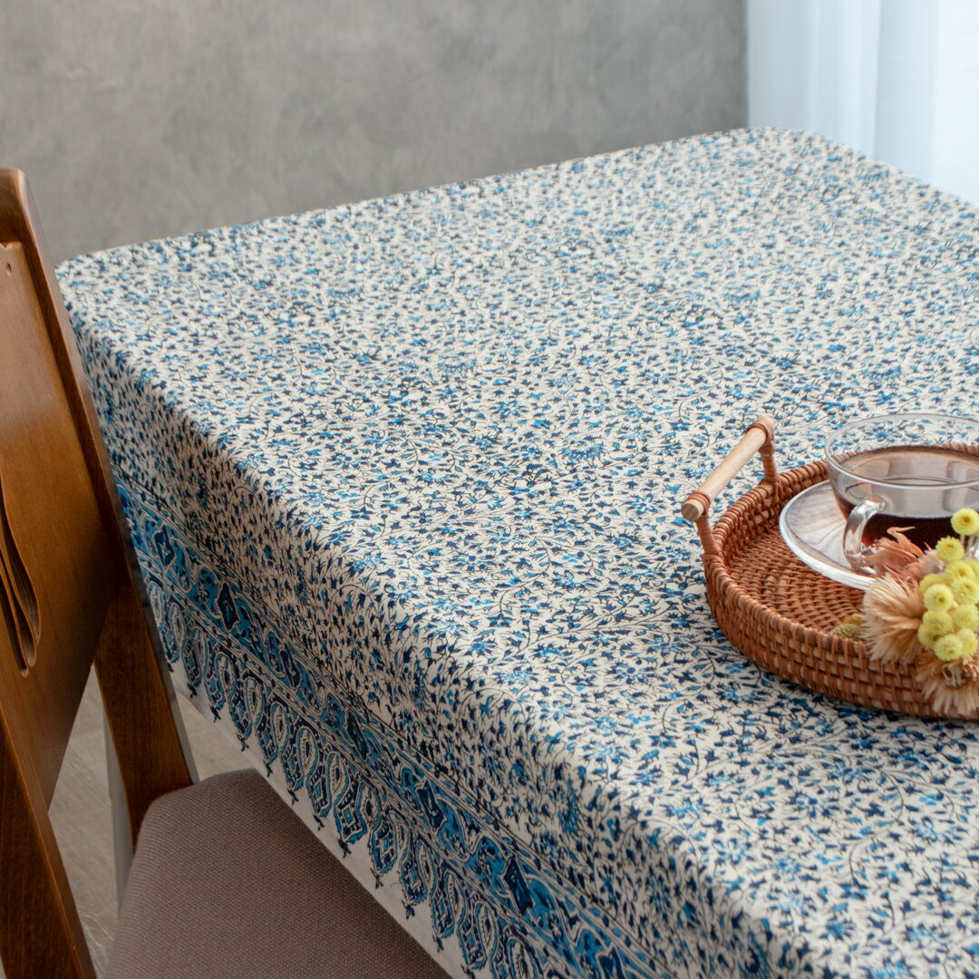【本場イラン産】ペルシャ更紗 総柄 ブルー 約100×150cm (ペルシャ絨毯風 洗える マルチカバー ギフト テーブルクロス 綿100% ガラムカール おしゃれ 送料無料)