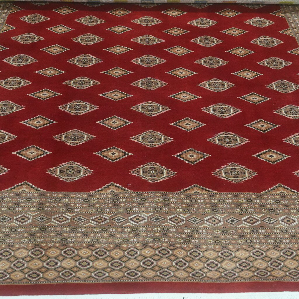 【パキスタン絨毯 手織り】直輸入 203x203cm レッド JA9226