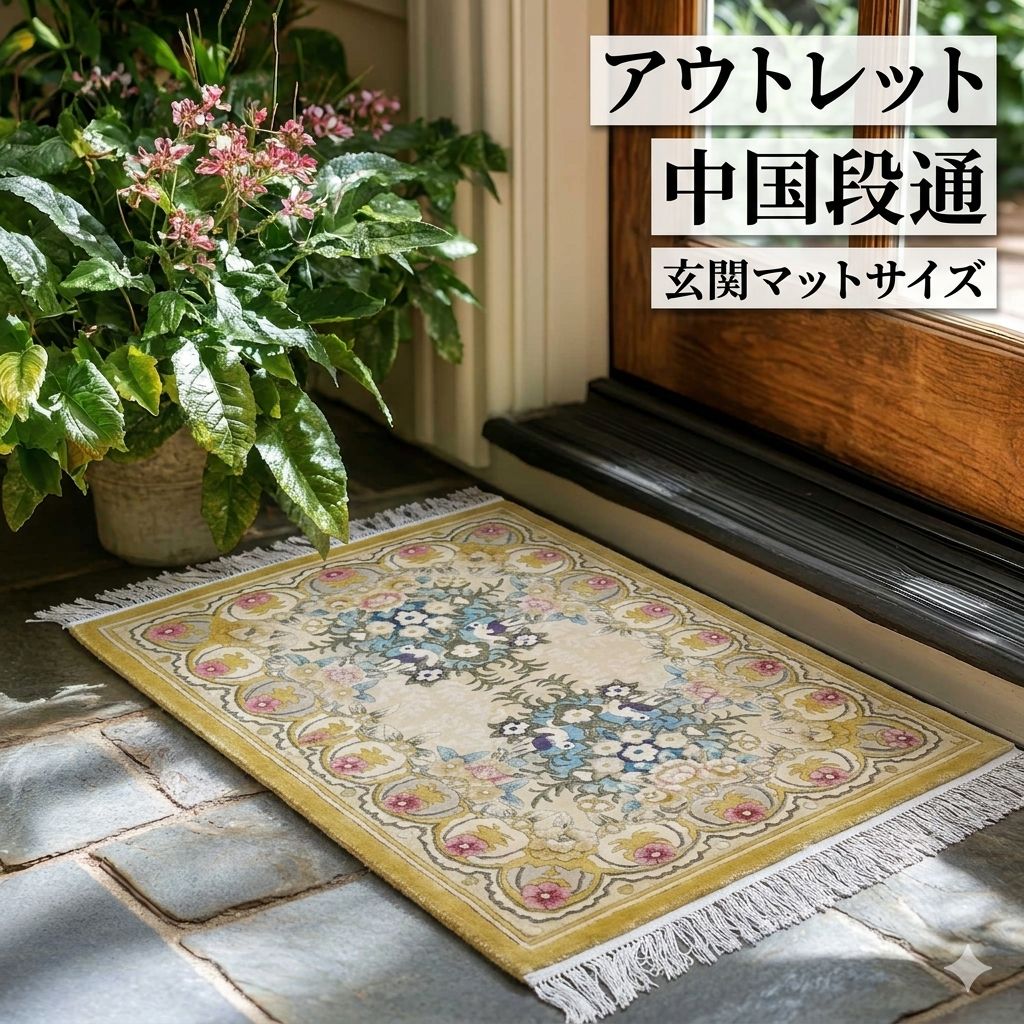 Rakuten - 【中国段通 手織りシルク(絹100%) 】「玄関マット」91x61cm 120段 JH18【ラグ／カーペット】