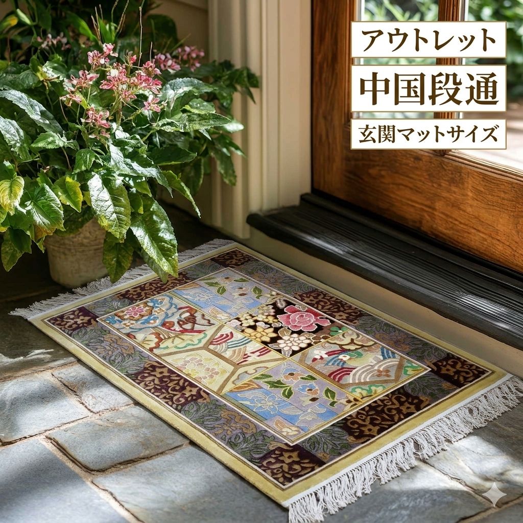 Rakuten - 【中国段通 手織りシルク(絹100%) 】「玄関マット」 91x61cm 120段 JH18【ラグ／カーペット】